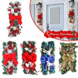 Decorative Flowers Christmas Wreath Pendants Garland Decoration With LED Light String Hanging Pendant For Home Wall Door