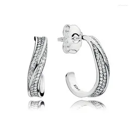 Stud Earrings 925 Sterling Silver Pan Earring Elegant Waves Studs With Crystal For Women Wedding Gift Fashion Jewelry