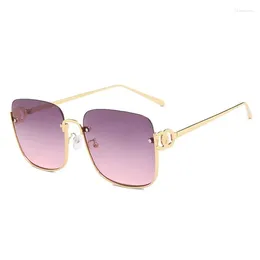 Sunglasses 2024 Brand Vintage Semi Rimless For Women Men Retro Oversized Square Sun Glasses Classic Driving Shades Eyewear UV400