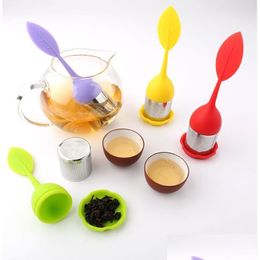 Coffee & Tea Tools Creative Teapot Strainers Sile Spoon Infuser With Food Grade Leaves Shape Stainless Steel Infusers Strainer Filter Dhhwc