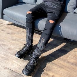 Men Luxury Black Stretch Skinny Ripped Jeans Drilling High Quality Designer HIP HOP Trousers Street Denim Pencil Pants Y2k 240403