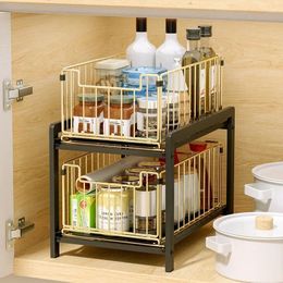 Kitchen Storage Double Layered Sink Rack Cabinet Drawer Style Countertop Daily Seasoning Organizer