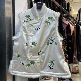 Ethnic Clothing 1Pc Adult Chinese Style Creative Cute Panda Pattern Exquisite Embroidered Vest Fashion Autumn Thickening Plush