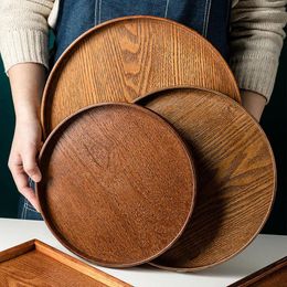 Tea Trays Tray Round Wooden Serving Large Snack Fruit Plate Food Platter Breakfast Coffee Wood Dishes Tableware