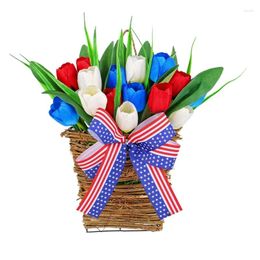 Decorative Flowers Artificial Flower Wreath Independence Day Front Door Hangings Baskets