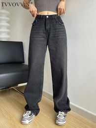 Women's Jeans TVVOVVIN 2024 Spring Spicy Girls High Waist Wide Leg Straight Black Loose Pocket Casual Fashion Pants 3QJ8