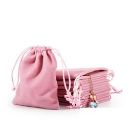 Jewelry Pouches, Bags Veet Dstring Cord Gift Pink Ice Gray Dust Proof Cosmetic Storage Crafts Packaging Pouches For Boutique Retail Sh Dhfac