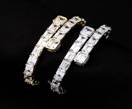 Hip Hop Bracelets Bangles Luxury Bling Rec Zircon Tennis Bracelets Fashion Men Women 18K Gold Rhodium Plated Geometric Bracelets3303735