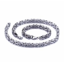5mm6mm8mm wide Silver Stainless Steel King Byzantine Chain Necklace Bracelet Mens Jewellery Handmade4361904