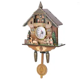 Wall Clocks Nordic Fairy Clock Forest Cuckoo Vintage Wooden Birdhouse Handcrafted Battery Powered