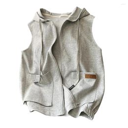 Women's Vests Lightweight Hoodie Tank Top Athleisure Stylish Hooded Zip-up Vest For Women With Drawstring Waist Side Summer