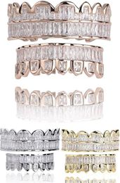 New Baguette Set Teeth Grillz Top Bottom Rose Gold Silver Colour Grills Dental Mouth Hip Hop Fashion Jewellery Rapper Jewelry4406639