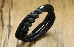 Black Braided Microfiber Leather Charm Bracelet Natural Lava Stone Beaded Bracelet Men Health Magnet Buckle Jewelry74412421753598