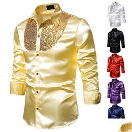 Men'S Casual Shirts Mens Men Long Sleeve Wedding Dress Shirt For Soft Comfortable Shine Business England Style Sequin Formal Tops Dro Dhcfz