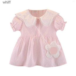 Girl's Dresses Girl Dresses Small And Medium Sized Girls Floral Short Sleeved Lapel Sling Princess A Line Dress With Flower Tight For Kids C240413