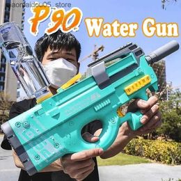 Sand Play Water Fun Electric water gun toy large capacity P90 automatic high-tech outdoor beach water shooting toy gun childrens gift Q240413