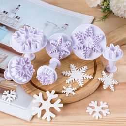 Baking Moulds 6pcs Snowflake Plunger Mould Cake Decorating Tool Sugar Craft Biscuit Cookie Cutters Cupcake Mould Fondant Cutting Pastry