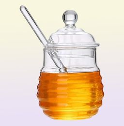 Storage Bottles Jars 250ml Glass Honey Jar High Borosilicate Pot With Dipper Spoon Small Kitchen Container For Syrup5584386