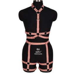 Belts Goth Pink Leather Harness Ring Bondage Waist Dance Rave Full Body Garter Belt Sexy Cage Bra Lingerie Suspender Shapewear6806886