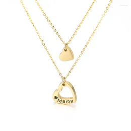 Pendant Necklaces Fashion Layered Stainless Steel PVD Plating Heart Shaped Letters Mama Hollow Necklace As Mothers' Day Gift