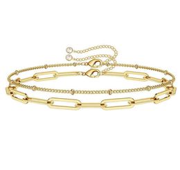 Sc Dainty 14k Gold Bracelet Jewellery Personalised Layered Paperclip Chain Stainless Steel Crystal Charm s Women6817658