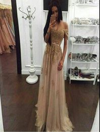 Champagne Lace Beaded Arabic Evening Dresses Sweetheart Aline Tulle Prom Dresses Vintage Cheap Formal Party Gowns9889920