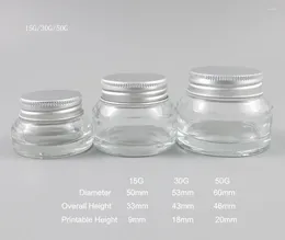 Storage Bottles 12 X Portable Transparent Bevelled Shoulder Glass Cream Jar 1oz 5/3oz Clear Cosmetic Containers Packaging 15g 30g 50g