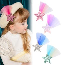 A787 Baby Girl Sequins Star Barrettes Glitter Shining Hair Clips Princess Girls Meteor Lace hairpin Barrette Girls Children Access1227169
