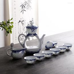 Teaware Sets Dehua Ceramic Automatic Blue And White Porcelain Tea Set Openwork Exquisite Creative Gifts