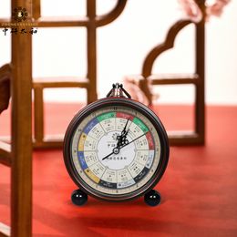 Chinese Style Retro Table Clock Desktop Clock Bedroom Ornaments Traditional Chinese Medicine Cultural Creative Alarm Clock