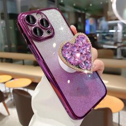 New Glitter Diamond Heart Holder Phone Case For Motorola Moto G60S G53 G50 G52 G54 G72 G73 G83 G20 G30 G9plus E32 E20 E13 Cover