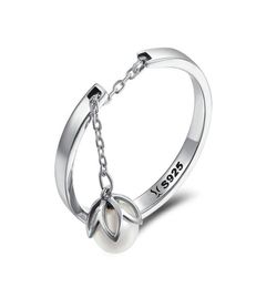 Women039s Cupronickel Solid S925 Silver Ring Dangel Fresh Water Pearl Adjustable16355594735673