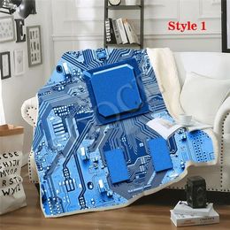 Blankets Blue Computer Chip Blanket Double Fleece Plush 3d Printed For Adults Sofa Sherpa Bedspread