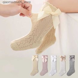Kids Socks Baby knee high socks for children girls boys bow long soft cotton mesh breathable hollow 0-3 years old Q240415