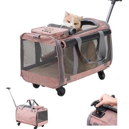 Cat Carriers Removable Universal Wheel Folding Dog Bag Breathable Portable Hand Multifunctional Rod Pet Traveling