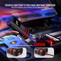 4 in 1 Car Jump Starter with 150PSI Air Compressor 1000A Battery Booster(Up to 5L Gases Engine)7500mAh Power Bank with LED Light