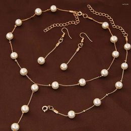 Necklace Earrings Set Brand 2 Color Jewellery Sweet Elegant Women Imitation Pearl Simple Choker Bracelet Bridal