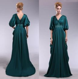 Gorgeous Vneck Emerald Green Evening Dresses with Half Sleeves A Line Empire Waist Long Sexy V Neck Formal Party Elegant Formal P6575922