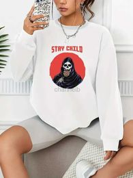 Women's Hoodies Sweatshirts Stay Child Print Casual Loose Fashion Long-Sleeved Pullover Solid Colour Womens Swearshirts 240413