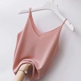 Women's Tanks Large Suspender Vest Women Inner Bottom V-neck Ice Silk Sexy Short Thread Knitting Versatile Elegant Top