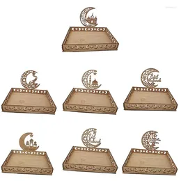 Plates QX2E Eid Mubarak Decor Ramadan Tray Wooden Dessert Adha Party