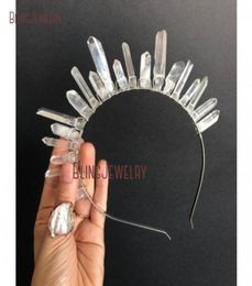 Hair Clips Barrettes Half Crystal Crown raw Clear Quartz Moon Child Goddess Headpiece Tiara Bridal Headband HJ335383044819