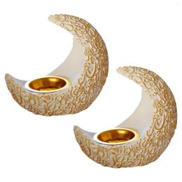 Candle Holders 2pcs Housewarming Modern Gold Party Ornaments Tealight Resin For Table Tabletop Decoration Moon Shape Living Room