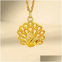 Chains Fl Gold 999 Auspicious Bird Peacock Hollow Out Pendant 3D Hard Au750 Chain Womens Boutique Jewelry Gift P204 Drop Delivery Neck Dhabs