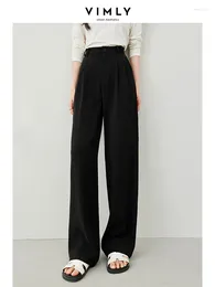 Women's Pants Vimly Black High Waist Wide Leg Suit Pant Full Length Straight Dress 2024 Spring Loose Casual Trousers M5916