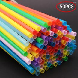 Disposable Cups Straws 50PCS 26cm Plastic Colorful Milktea Drinking Party Birthday Christmas Supplies Kitchenware Accessories