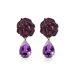 Dangle Earrings Flower Cluster Natural Amethyst Personalized Jewellery Custom Jewelry