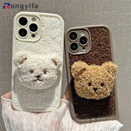 Teddy Bear Plush Phone Case For OPPO Reno 8T 8Z 7Z 8 7 Lite A96 A76 A35 A15 A31 A5 A95 A94 Plush Warm Soft Cover Bear Head Cases