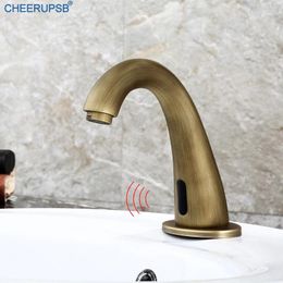 Bathroom Sink Faucets Motion Infrared Sensor Basin Faucet Antique Gold Touchless Tap Single Cold Automatic Brass Smart Sense Actived