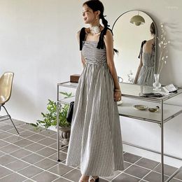 Casual Dresses Summer Korean Fashion Sexy Strapless Strap Long Maxi Dress For Women Bow Tie Slim Big Swing Holiday